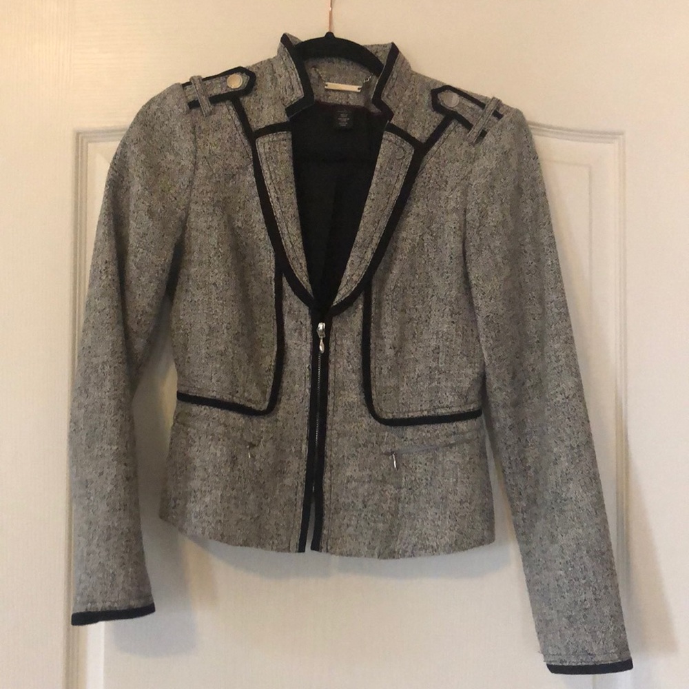 Black/white tweed military blazer silver details